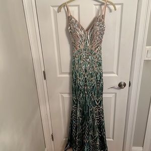 Jovani Two-Tone Sequined V-Neck, Low back Dress